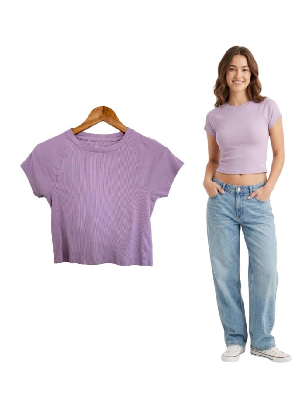 Aerie Shirt Womens Medium Lavender Cropped Ribbed Baby T-Shirt Lilac Purple